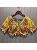 Silk Yellow Navratri Wear Embroidery Work Readymade Blouse